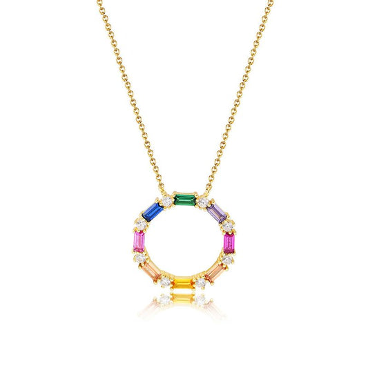 Sterling Silver Rainbow Circle Inlay Zircon Necklace