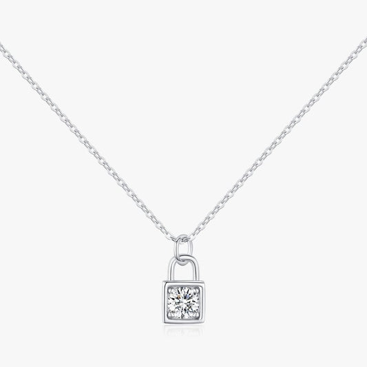 925 Sterling Silver Silver Lock Moissanite Pendant Necklace